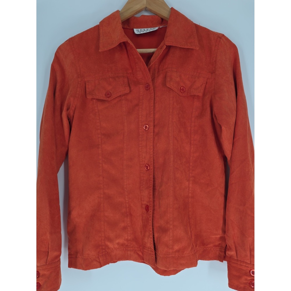 Vintage Y2K Selene Sport Trucker Jacket Size S Sueded Orange Shirt Jacket